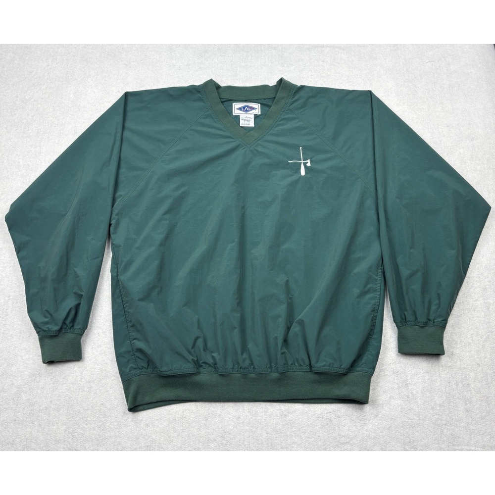 LAL Mens Large Hunter Green Nylon V-Neck Windshirt Pullover Windbreaker Jacket